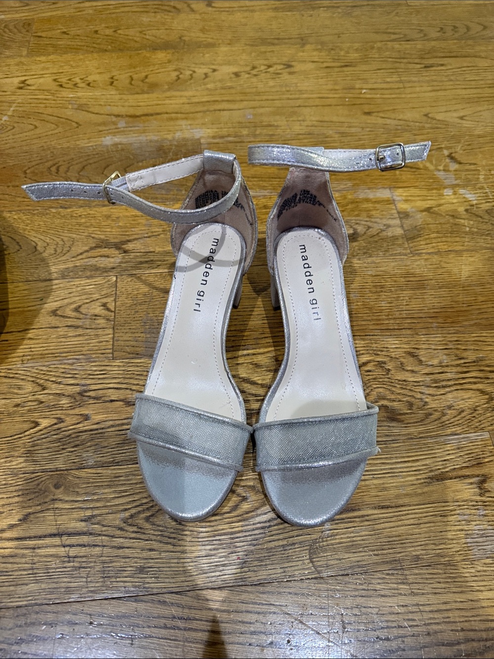 Madden Girl Metallic Silver Ankle Strap Sandals